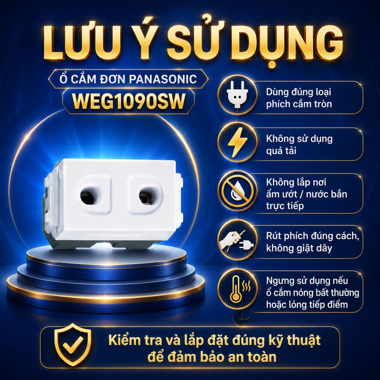 Ổ cắm đơn Panasonic WEG1090SW dùng cho phích cắm tròn 250VAC-16A